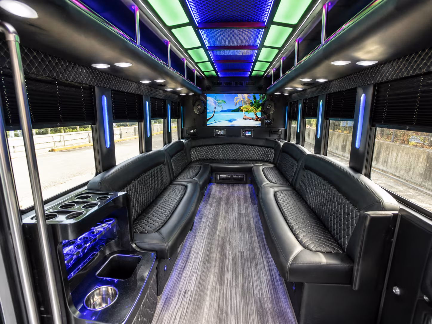 yuba city 18 passenger party bus inside